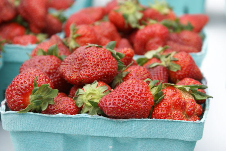 Quart of red ripe strawberries at Milton Farmers' Market
