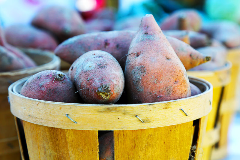 sweet potatoes in baskets
